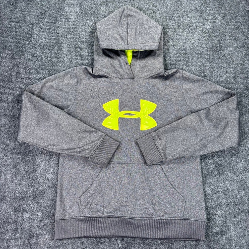 Under Armour UA Storm Hoodie Mens Medium Gray Neon Green Logo Sweatshirt